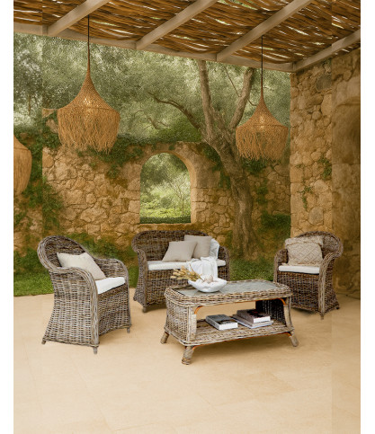 Taman - Set di mobili da giardino in rattan naturale grigio Kubu