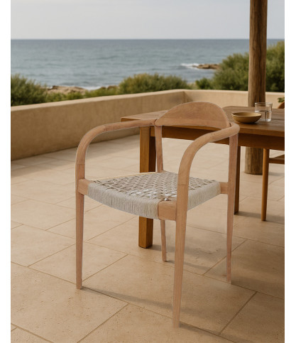 Kima - Silla de teca maciza y cuerda beige