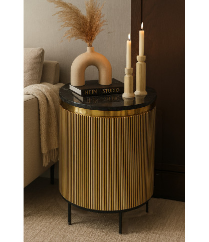Glory - Antique brass side table with black marble top
