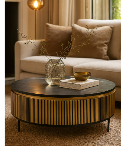Glory - Antique brass coffee table with black marble top