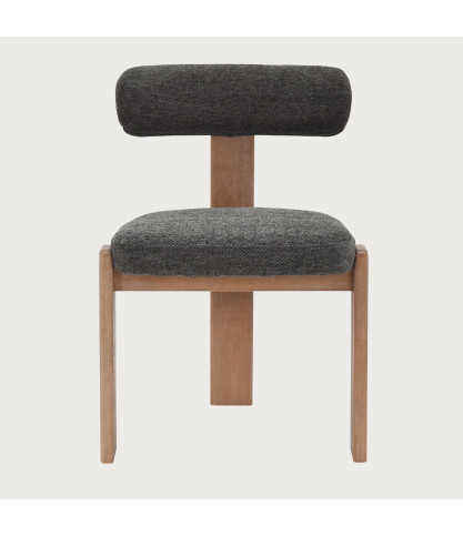 Elani - Chaise salle à manger en tissu gris piétement en bois blanchis