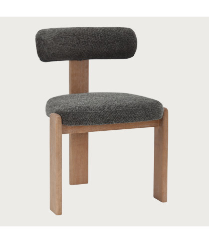 Elani - Chaise salle à manger en tissu gris piétement en bois blanchis