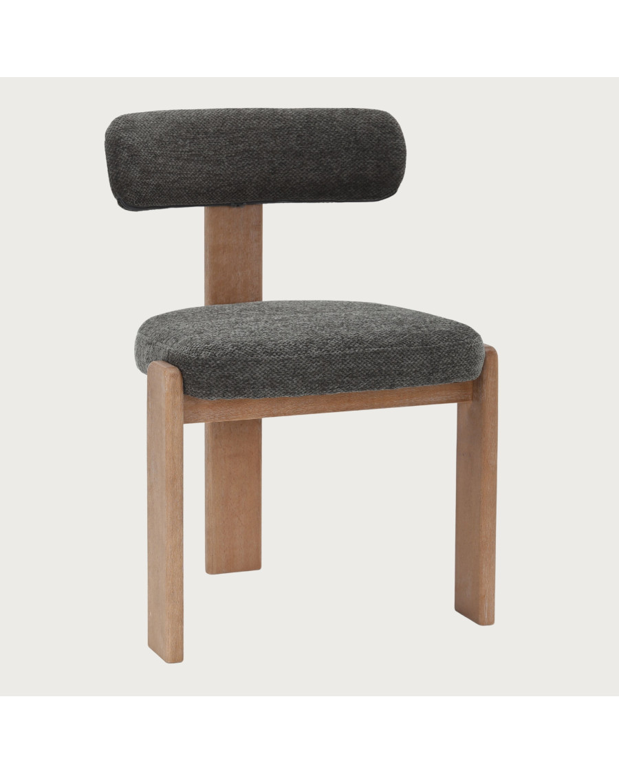Elani - Chaise salle à manger en tissu gris piétement en bois blanchis