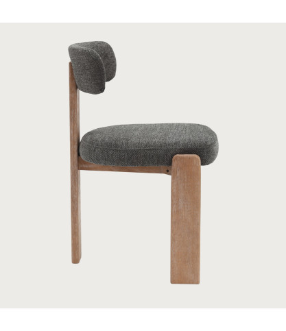 Elani - Silla de comedor en tela gris con patas de madera blanqueada