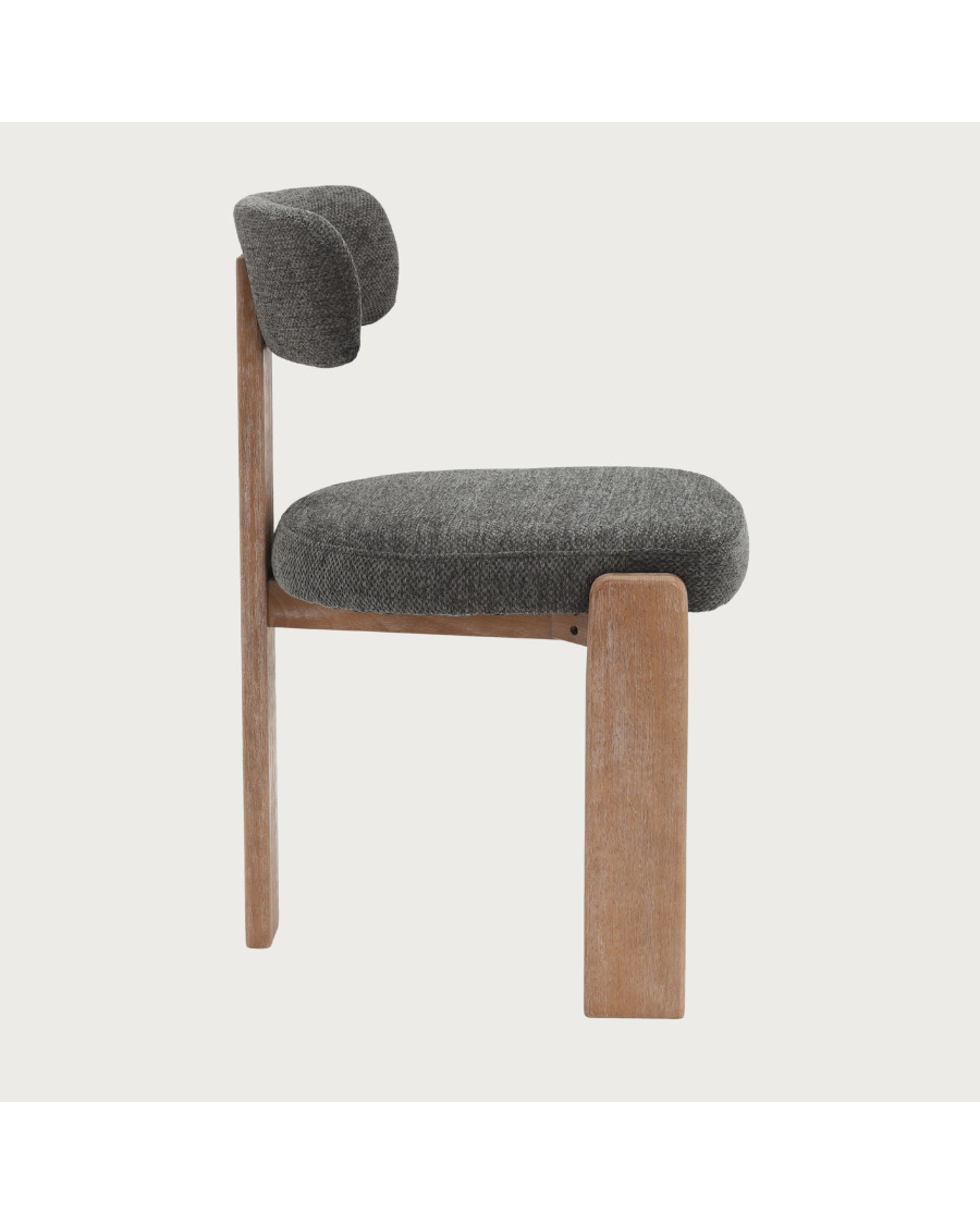Elani - Chaise salle à manger en tissu gris piétement en bois blanchis