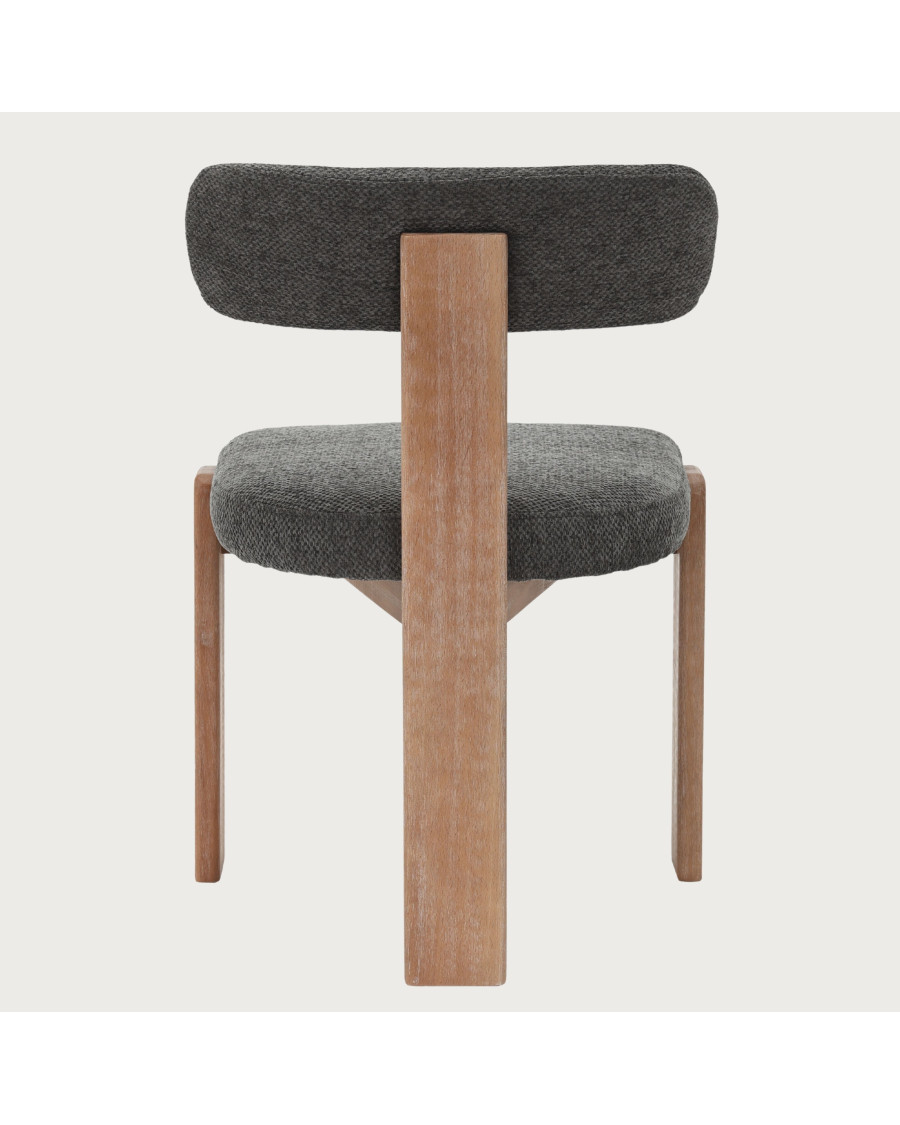 Elani - Chaise salle à manger en tissu gris piétement en bois blanchis