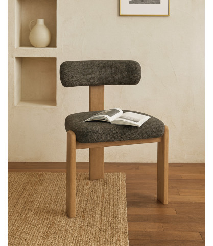 Elani - Silla de comedor en tela gris con patas de madera blanqueada
