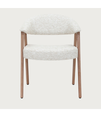 Soria - Chaise salle à manger en tissu beige piétement finition bois blanchi
