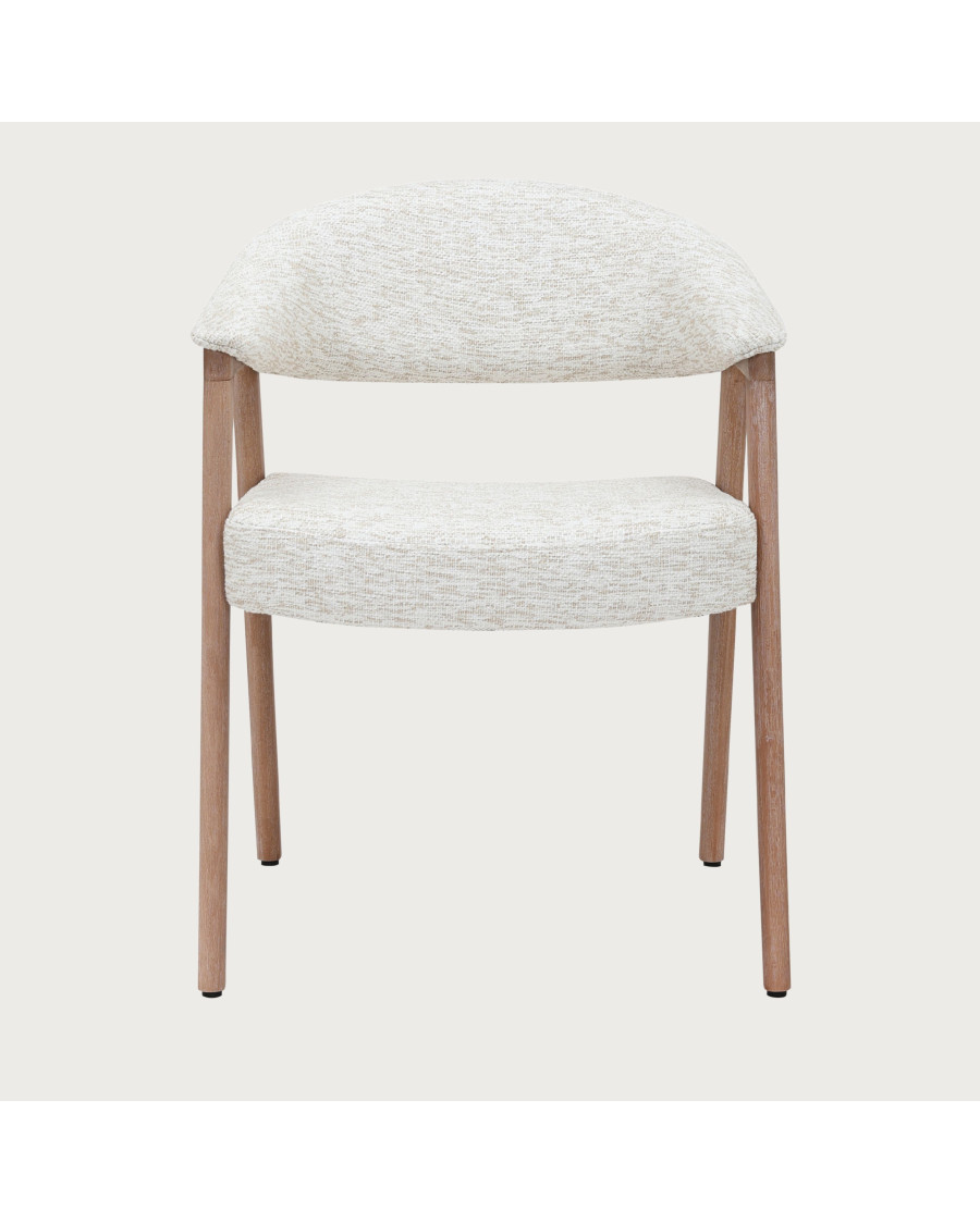 Soria - Set van 2 eetkamerstoelen in beige stof met poten van wit geverfd hout.