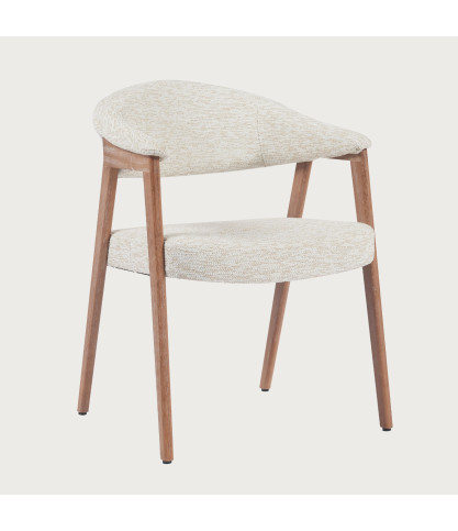 Soria - Chaise salle à manger en tissu beige piétement finition bois blanchi