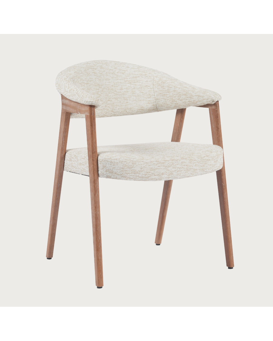 Soria - Chaise salle à manger en tissu beige piétement finition bois blanchi