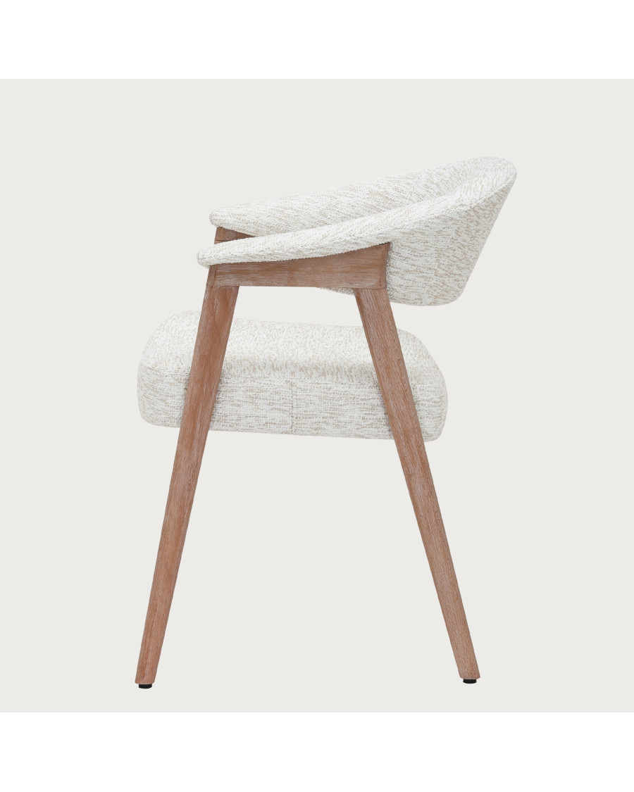 Soria - Chaise salle à manger en tissu beige piétement finition bois blanchi
