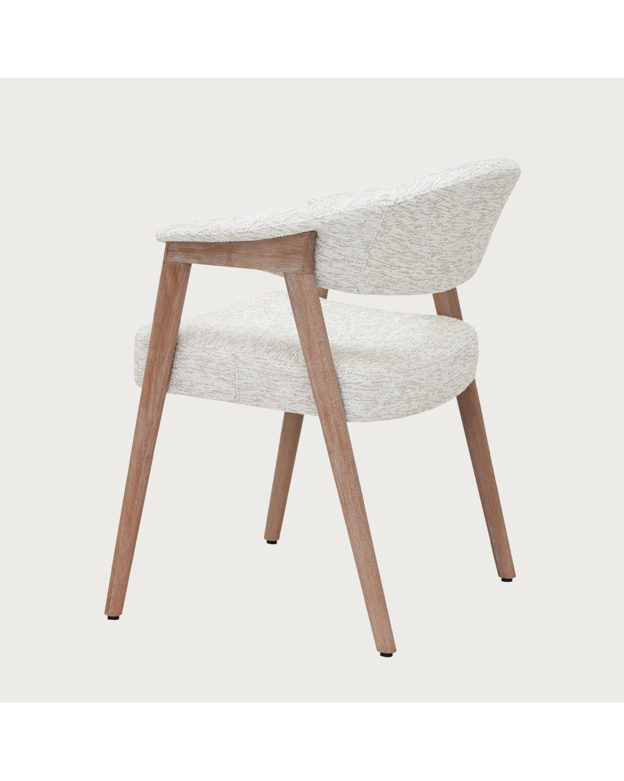 Soria - Chaise salle à manger en tissu beige piétement finition bois blanchi