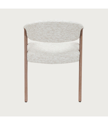 Soria - Set van 2 eetkamerstoelen in beige stof met poten van wit geverfd hout.