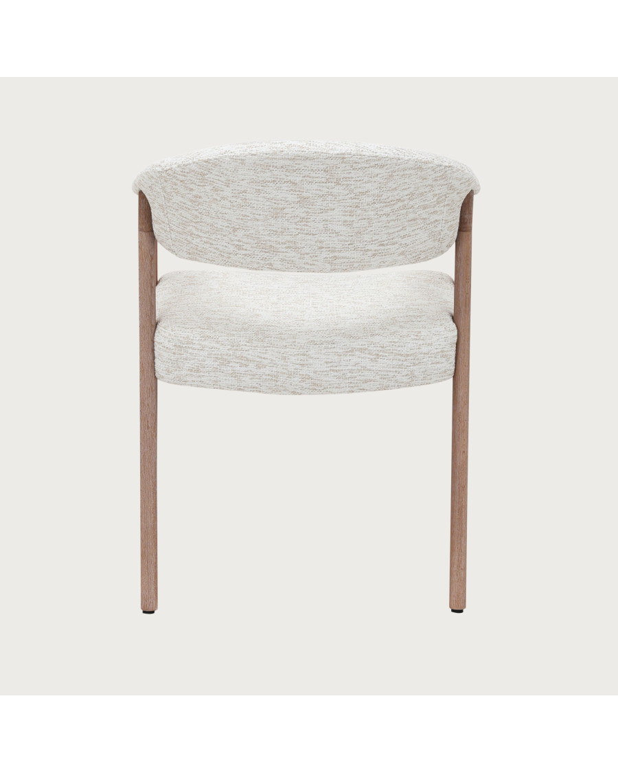 Soria - Chaise salle à manger en tissu beige piétement finition bois blanchi