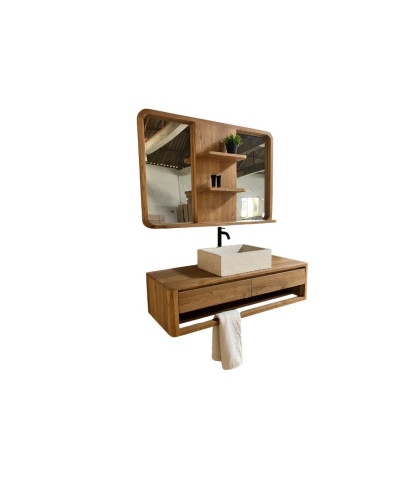 Arawa - Meuble sous vasque suspendu 150 cm avec miroir en teck