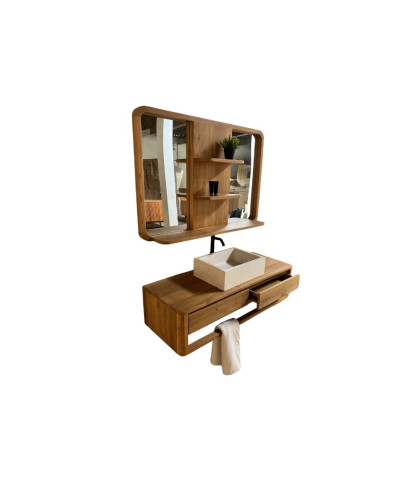 Arawa - Meuble sous vasque suspendu 150 cm avec miroir en teck