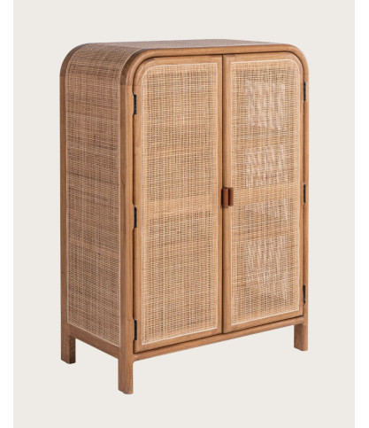Tiraya - Kleine Aufbewahrungsschrank aus Mindi-Holz und natürlichem Rattan