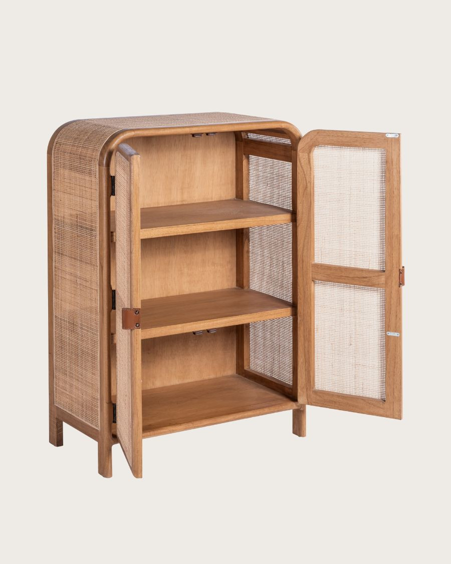 Tiraya - Small Storage Cabinet in Mindi Wood and Natural Rattan