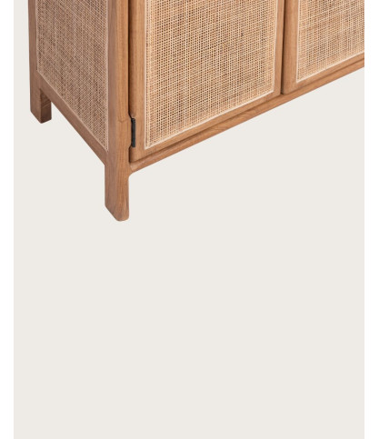 Tiraya – Kleiner Aufbewahrungsschrank aus Mindi-Holz und Naturrattan
