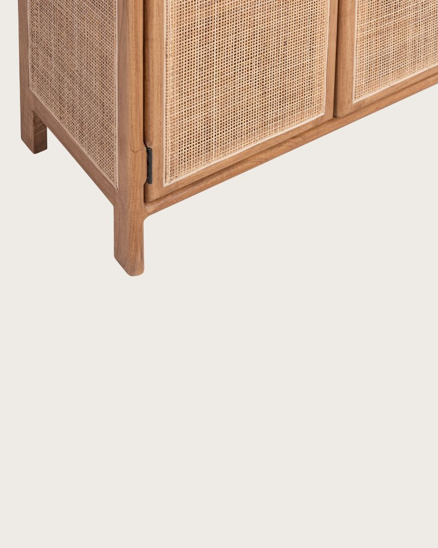 Tiraya - Pequeño armario de almacenamiento hecho de madera de Mindi y ratán natural.
