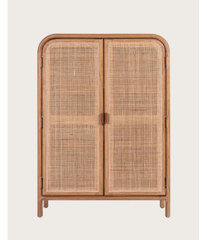 Tiraya - Piccolo mobile contenitore realizzato in legno di Mindi e rattan naturale.