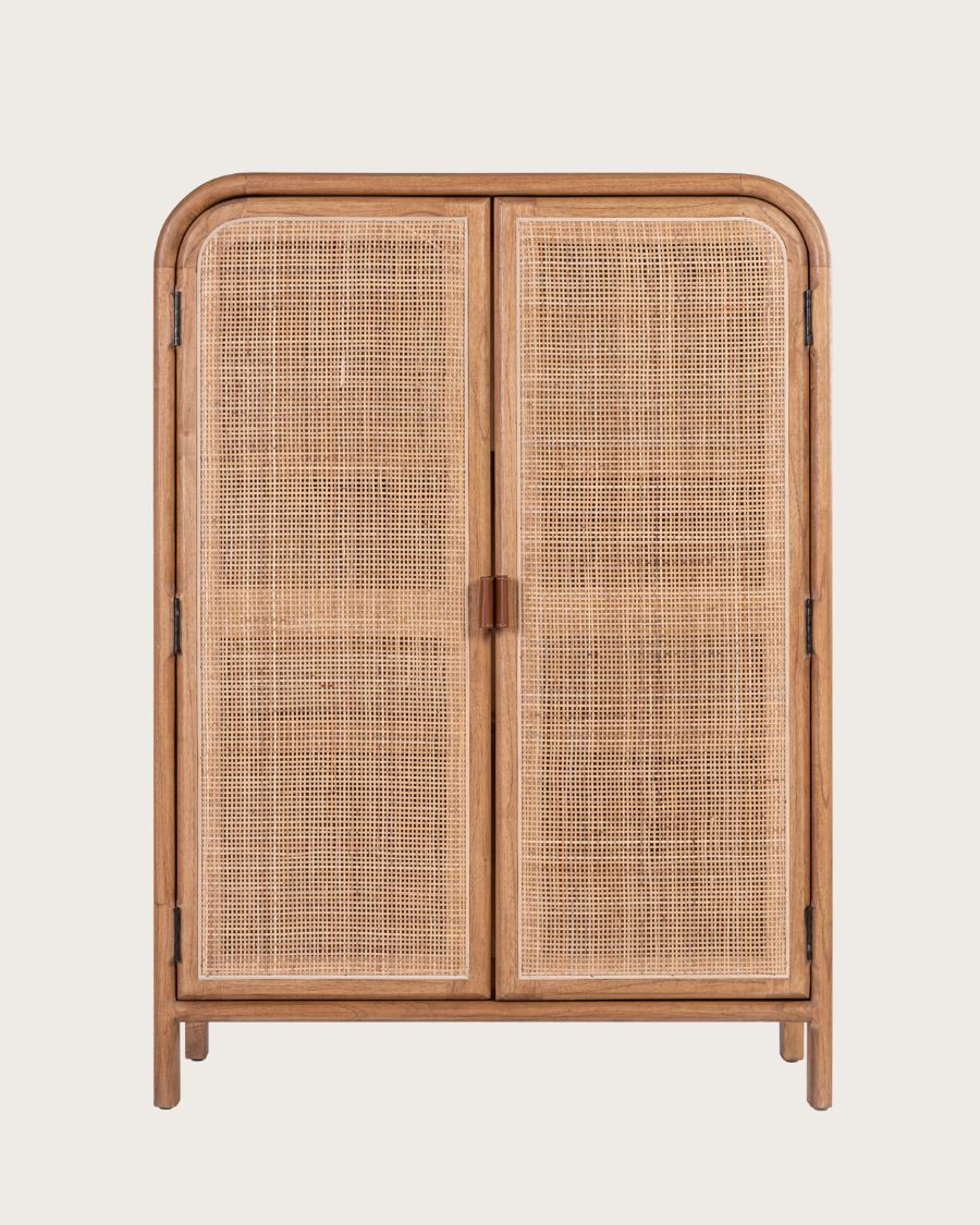 Tiraya - Small Storage Cabinet in Mindi Wood and Natural Rattan