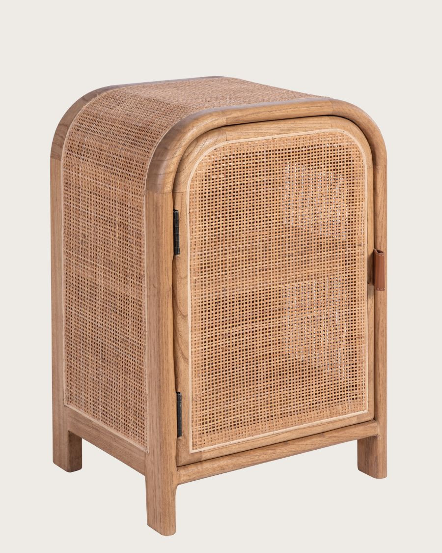 Tiraya - Houten nachtkastje met natuurlijke rotan deur