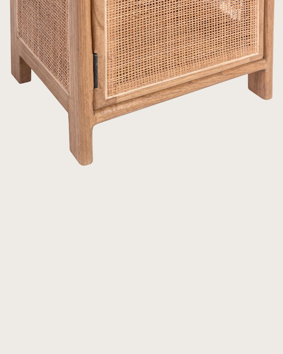 Tiraya - Table de nuit bois avec porte en rotin naturel