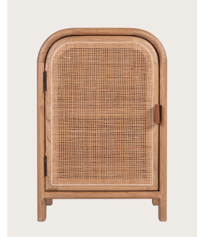Tiraya - Table de nuit bois avec porte en rotin naturel
