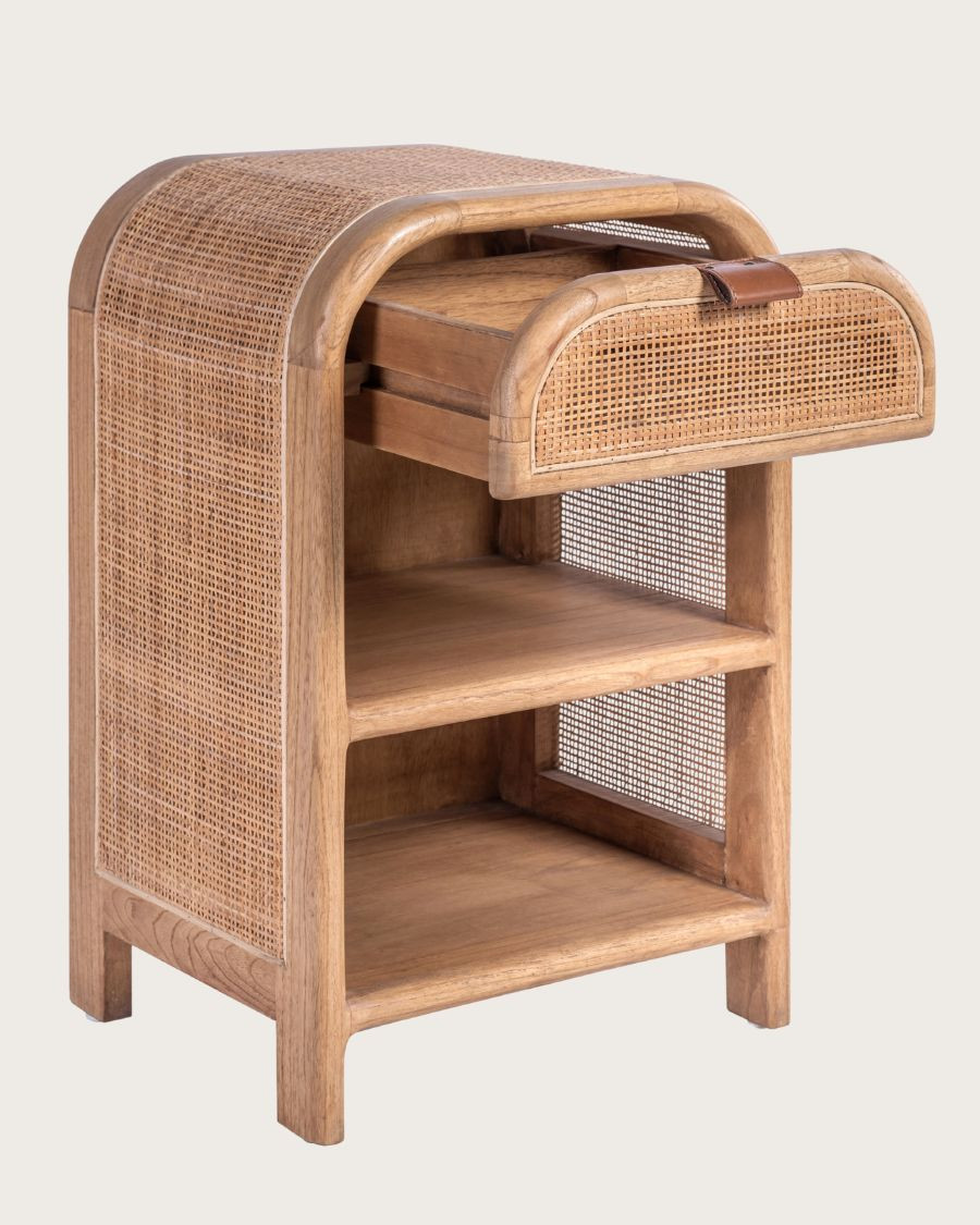 Orlya  - Table de chevet en bois et rotin naturel