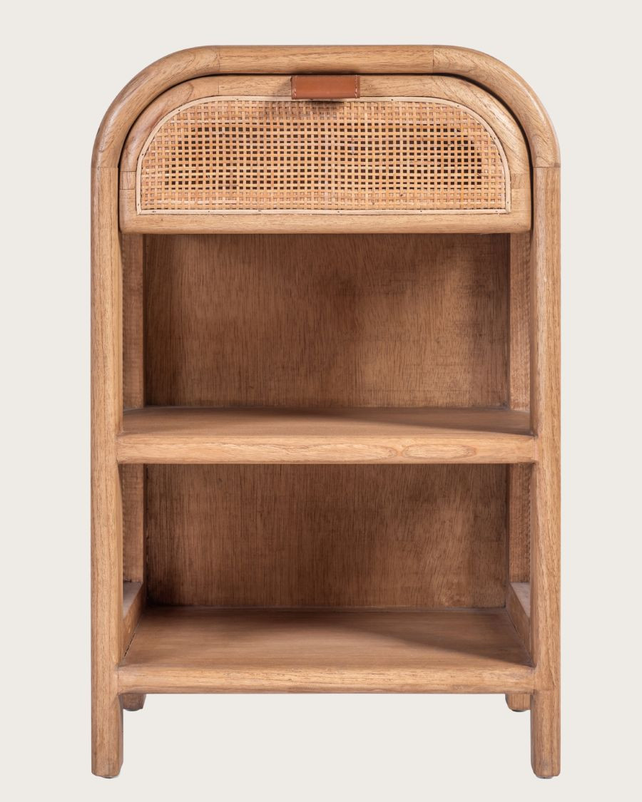 Tiraya – Nachttisch aus Holz und natürlichem Rattan