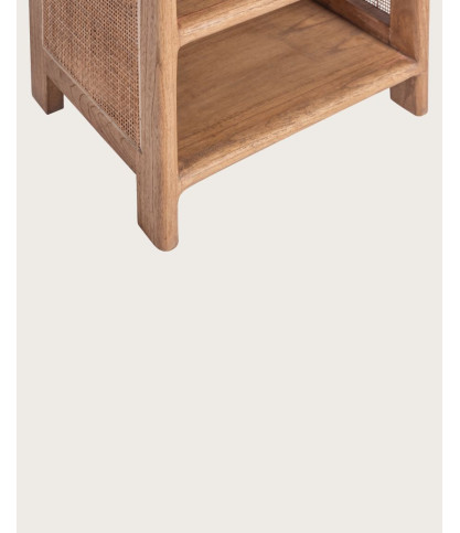 Tiraya - Mesita de noche en madera y ratán natural