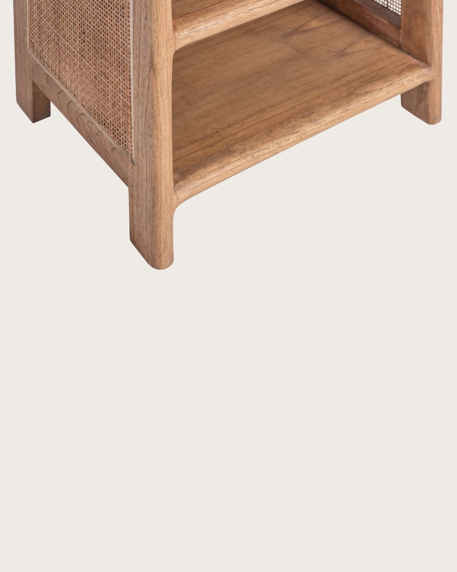 Tiraya - Mesita de noche en madera y ratán natural