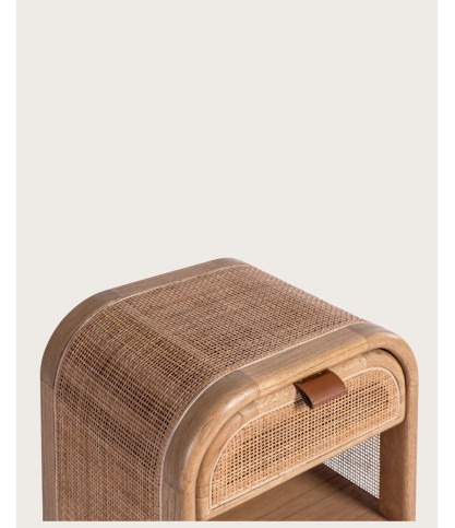 Tiraya  - Table de chevet en bois et rotin naturel