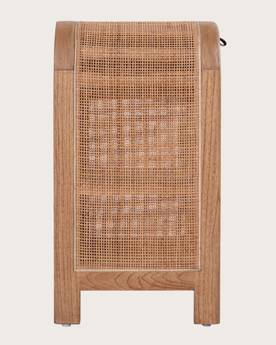 Tiraya - Comodino in legno e rattan naturale