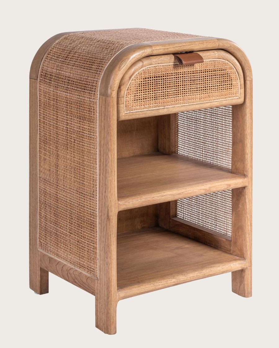Tiraya – Nachttisch aus Holz und natürlichem Rattan