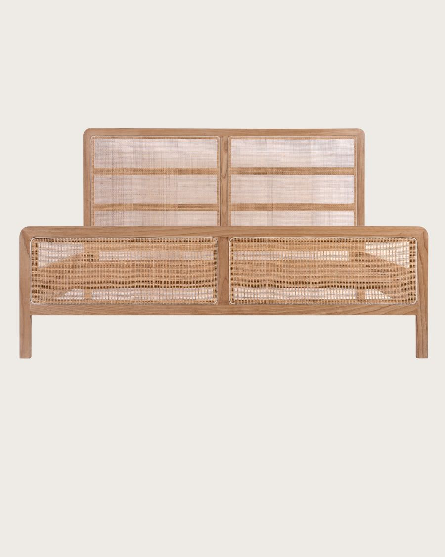 Tiraya - Cama hecha de madera maciza de mindi y ratán