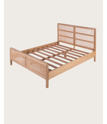 Tiraya - Cama hecha de madera maciza de mindi y ratán