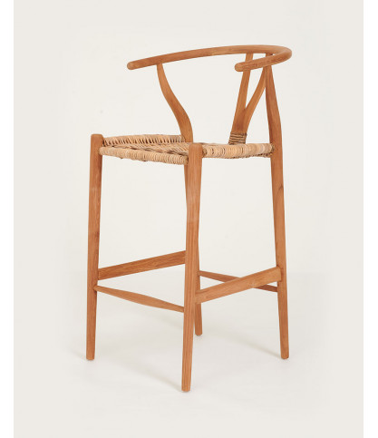 Hirosi - Sgabello da bar in teak massello e rattan