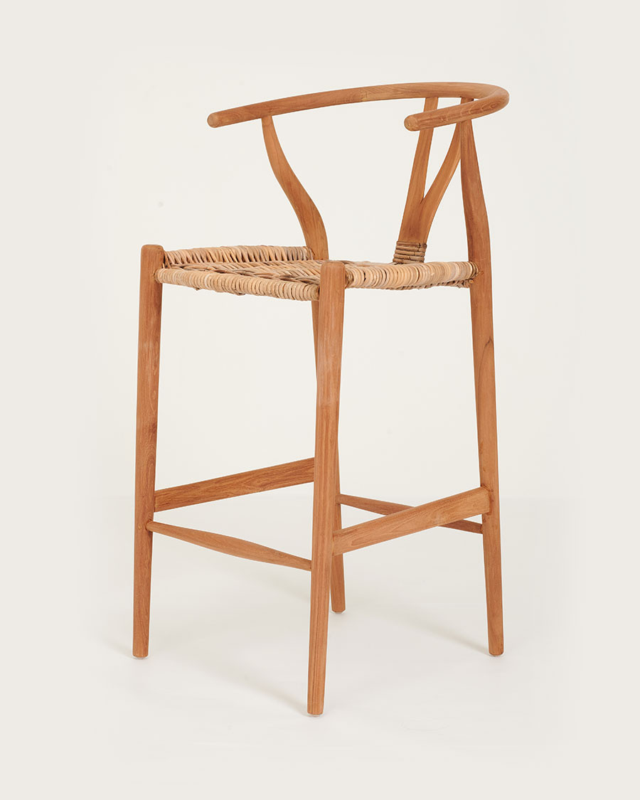 Hirosi – Barstuhl aus massivem Teakholz und Rattan