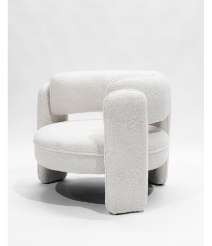 Aéla - Fauteuil cocooning en tissu bouclettes beige