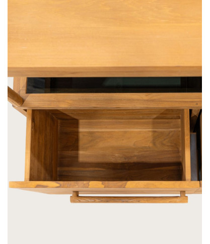 Névia - Teak bathroom cabinet with glass shelf, 140 cm