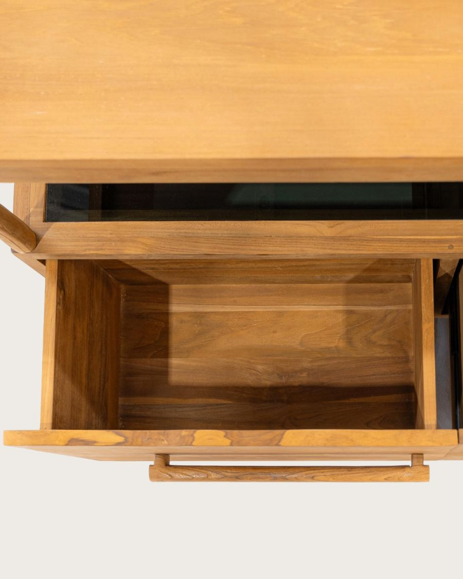 Névia - Teakhouten badkamerkast met glazen plank, 140 cm