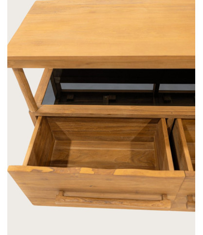 Névia - Teakhouten badkamerkast met glazen plank, 140 cm