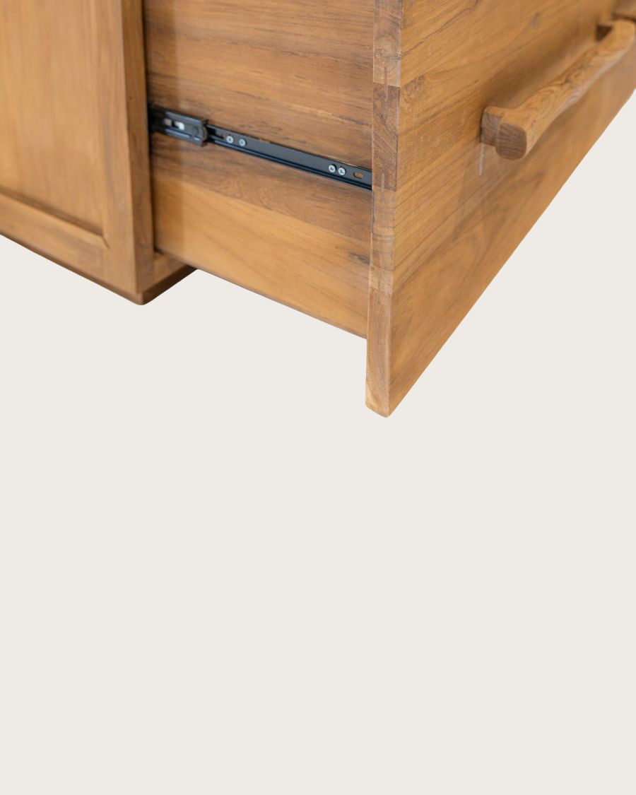 Névia - Armario de baño de teca con estante de cristal, 140 cm