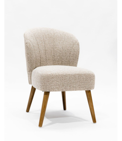 Perla - Silla de comedor en tejido beige de diseño curvado