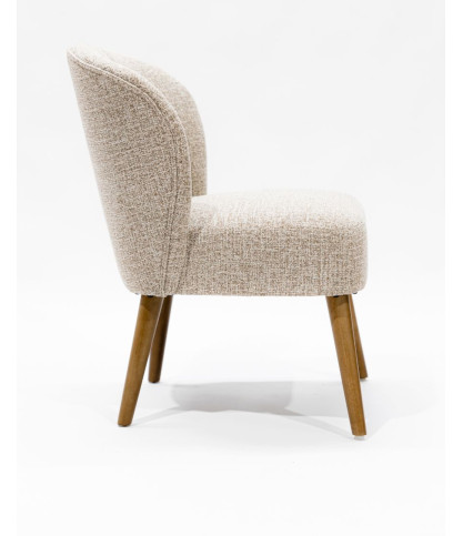 Perla - Chaise de repas en tissu beige au design incurvé