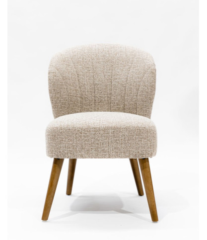 Perla - Silla de comedor en tejido beige de diseño curvado