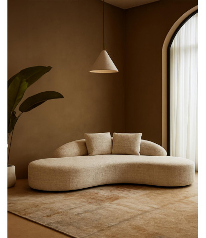 Dune- Canapé angle arrondi en tissu bouclette beige